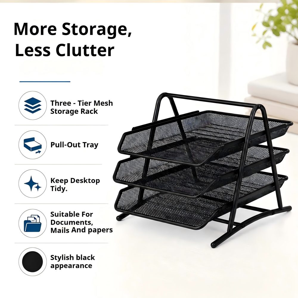 Paper Basket Mesh - Desktop Iron Mesh File Organizer, 3‑4‑Tier