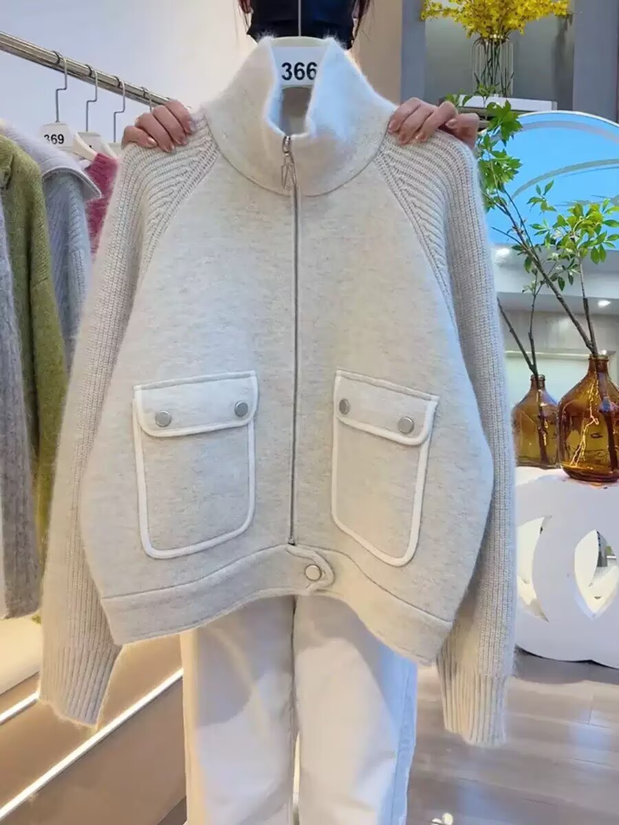Coat Rack Standing - Ladies High Collar Knitted Sweater Coat