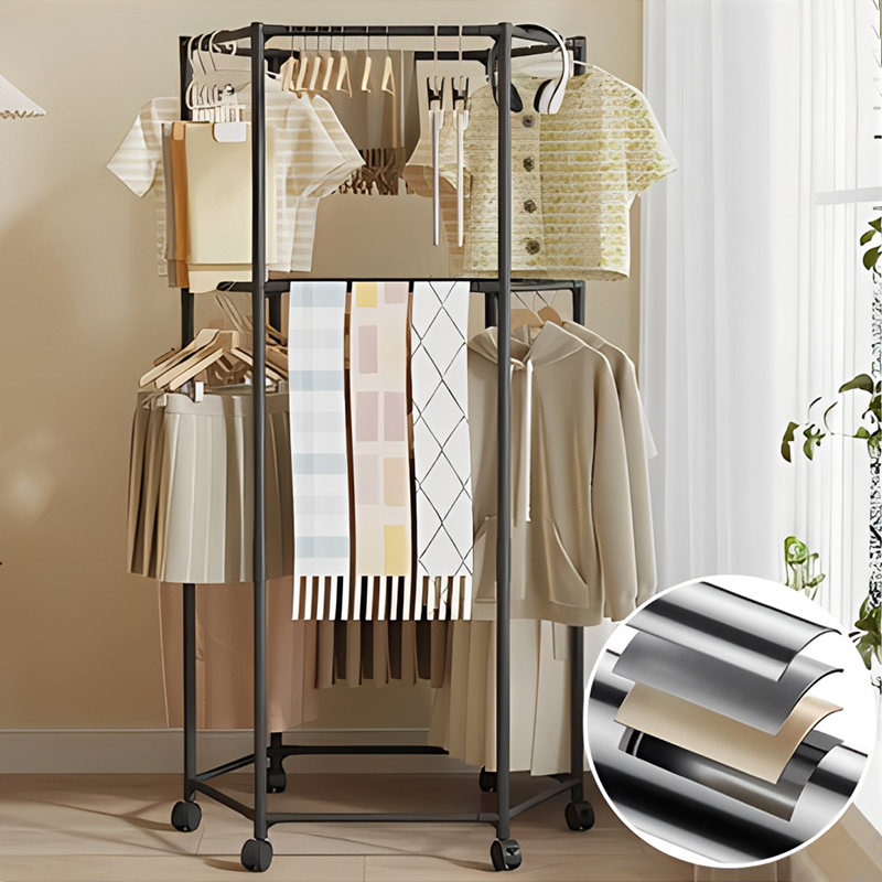 Hexagon Rotating Floor Clothes - Coat Rack Standing ulasan dan harga