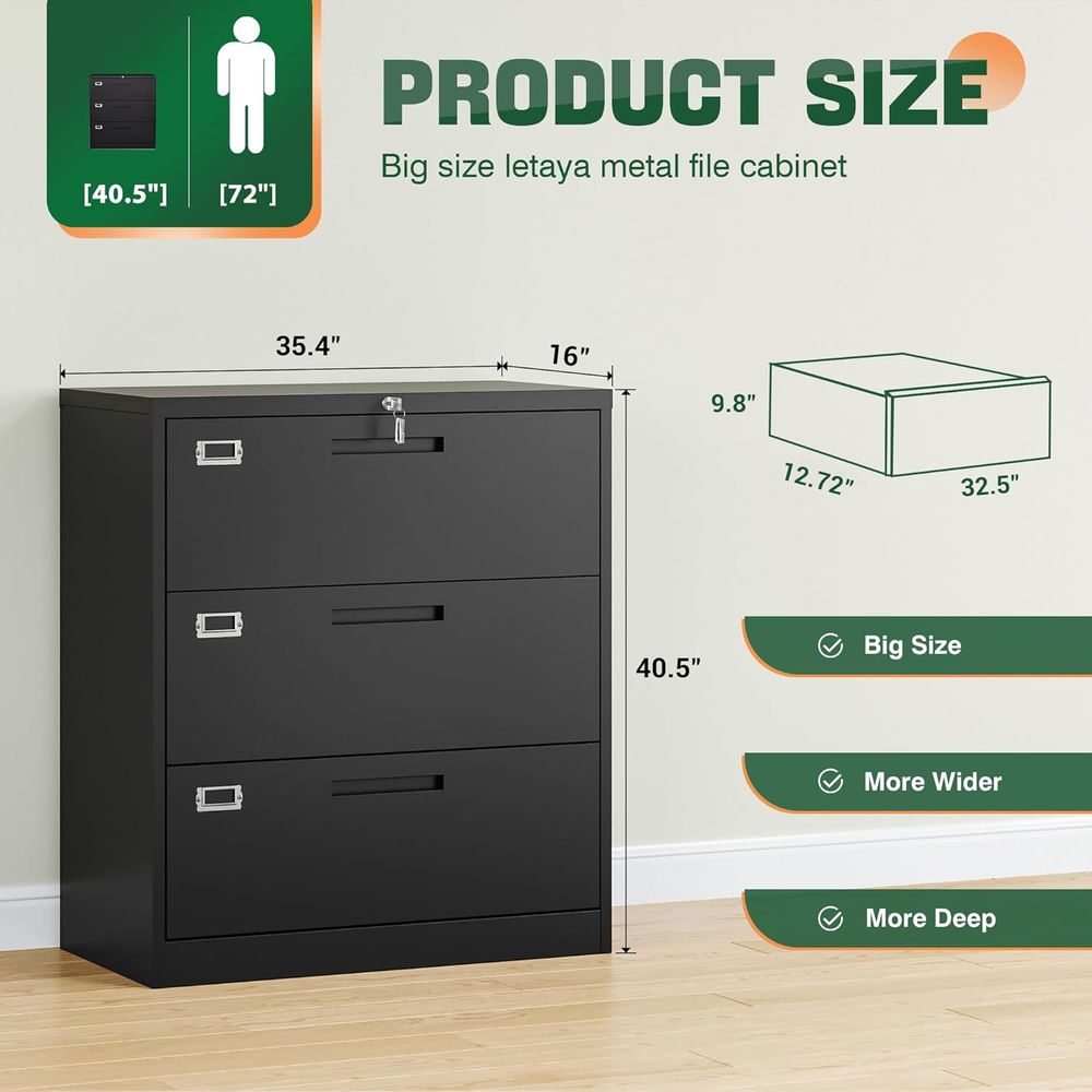 Black Lateral 3 Drawer Locked  - File Cabinet Lateral ulasan dan harga