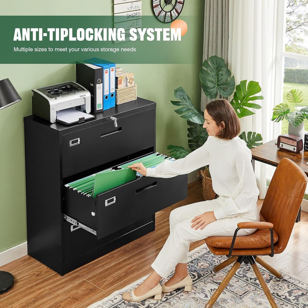 Black Lateral 3 Drawer Locked  - File Cabinet Lateral ulasan dan harga