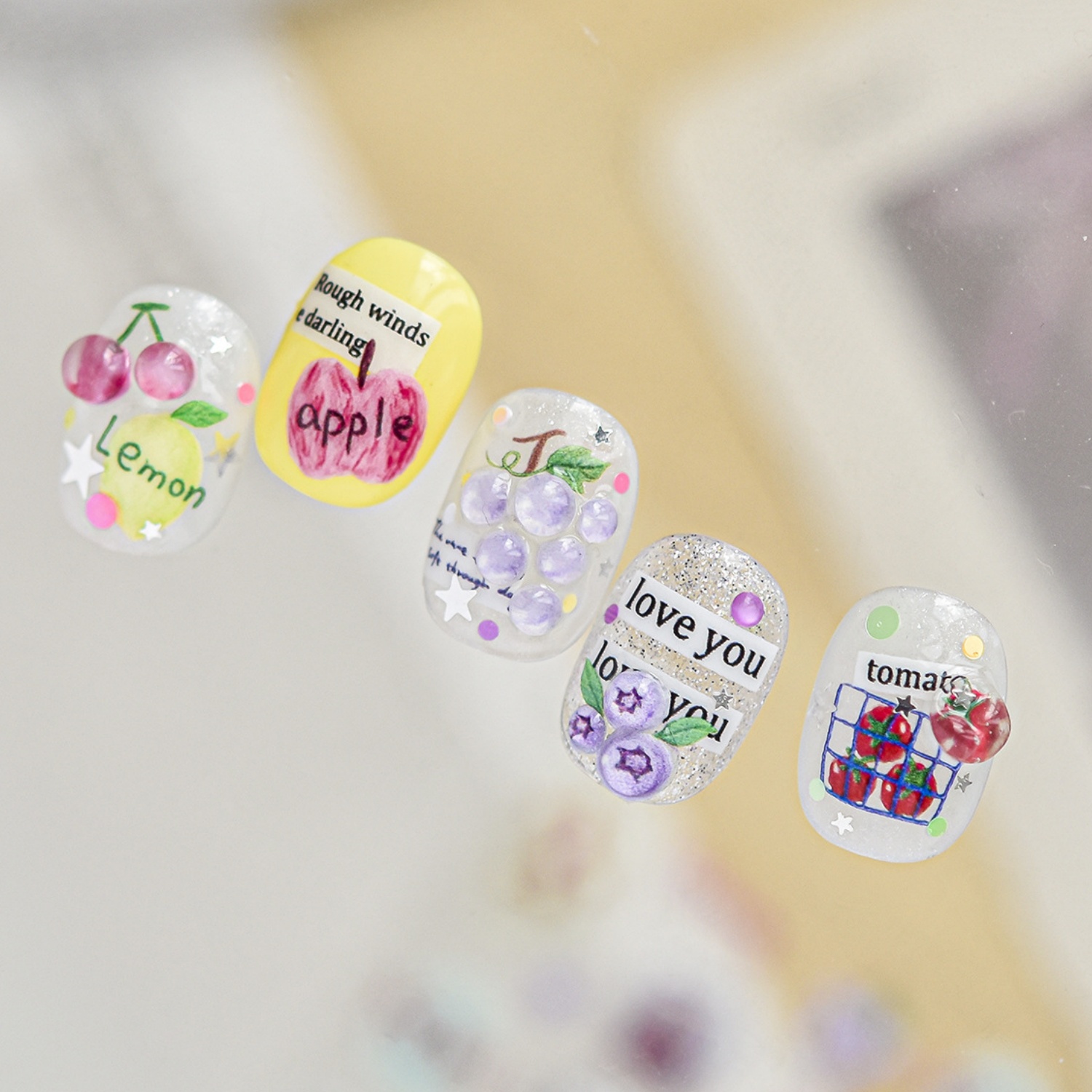 Fresh Fruit Nail Decals 5D Plu - Paper Basket Mesh ulasan dan harga