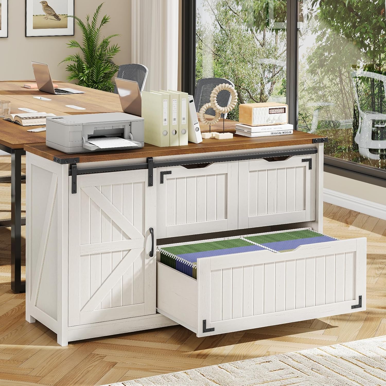 Off White 47.8 Inch Farmhouse  - File Cabinet Lateral ulasan dan harga