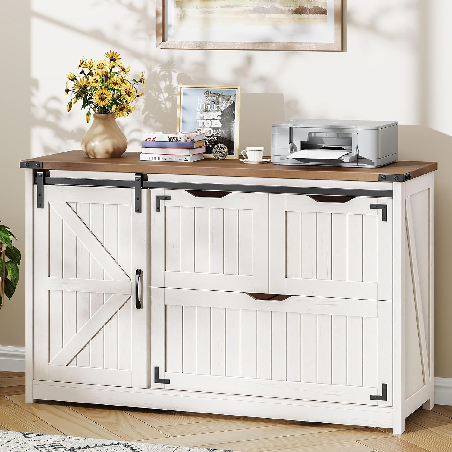 Off White 47.8 Inch Farmhouse  - File Cabinet Lateral ulasan dan harga