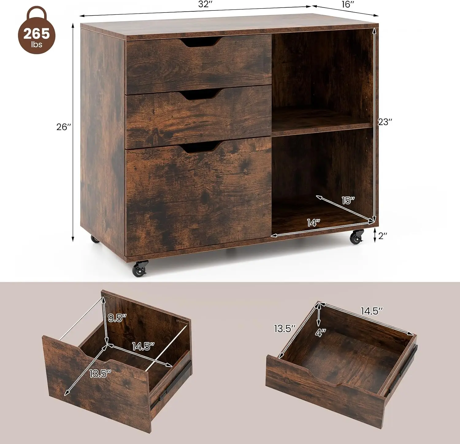 3-Drawer File Cabinet, Mobile  - File Cabinet Lateral ulasan dan harga